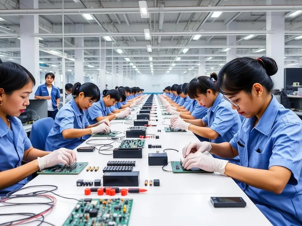 Công nhân lắp ráp linh kiện điện tử trong nhà máy tại Nghệ An