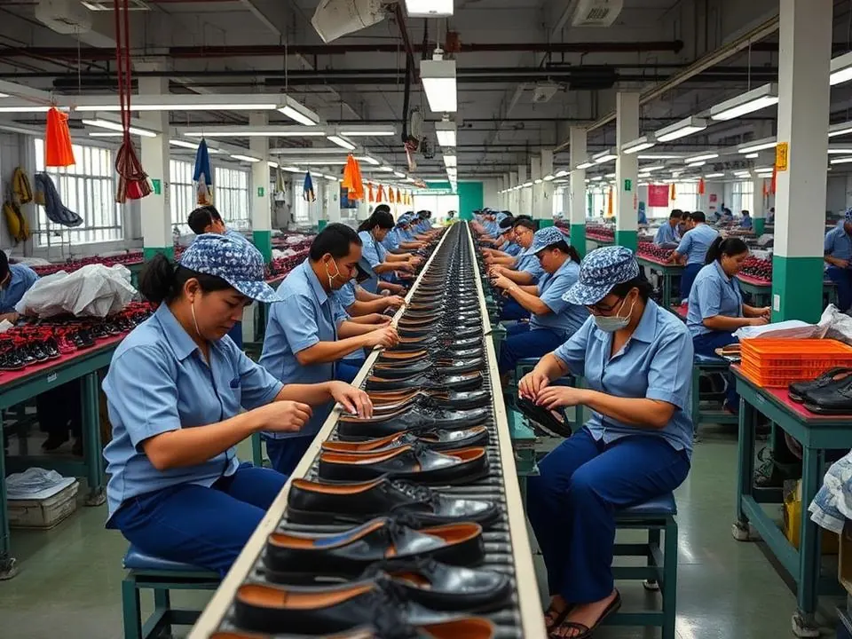 Công nhân dây chuyền da giày tại Thanh Hóa